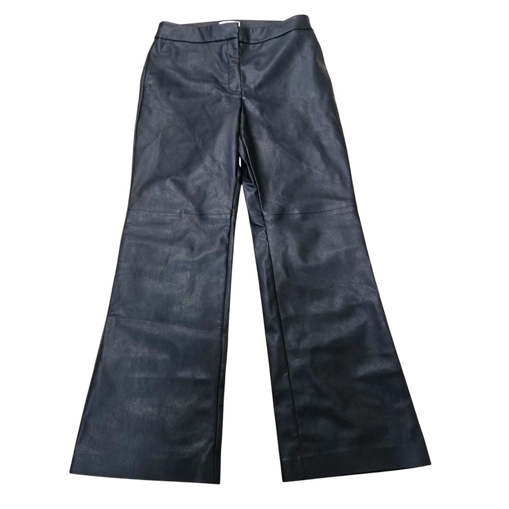 H&M Womens Vegan Leather Black High Rise Wide Leg Dress Pant US 10